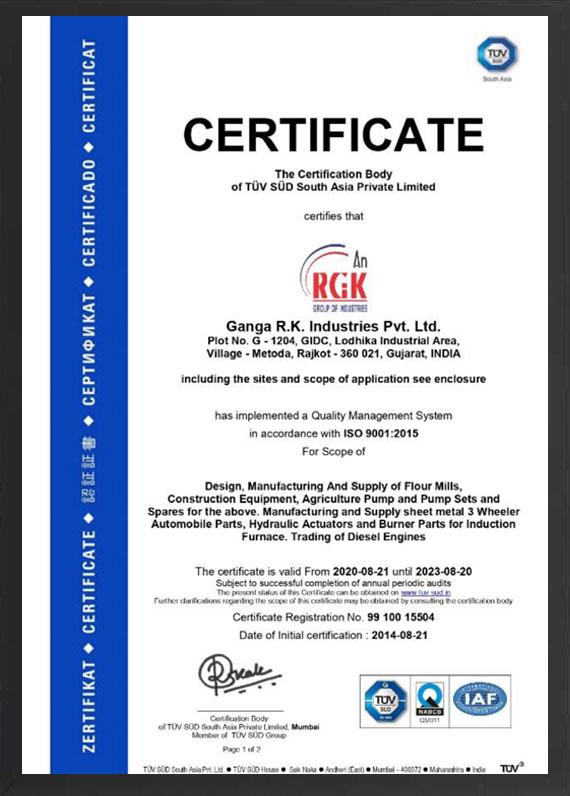 ISO 9001:2015 Ganga R K Industries Pvt. Ltd.