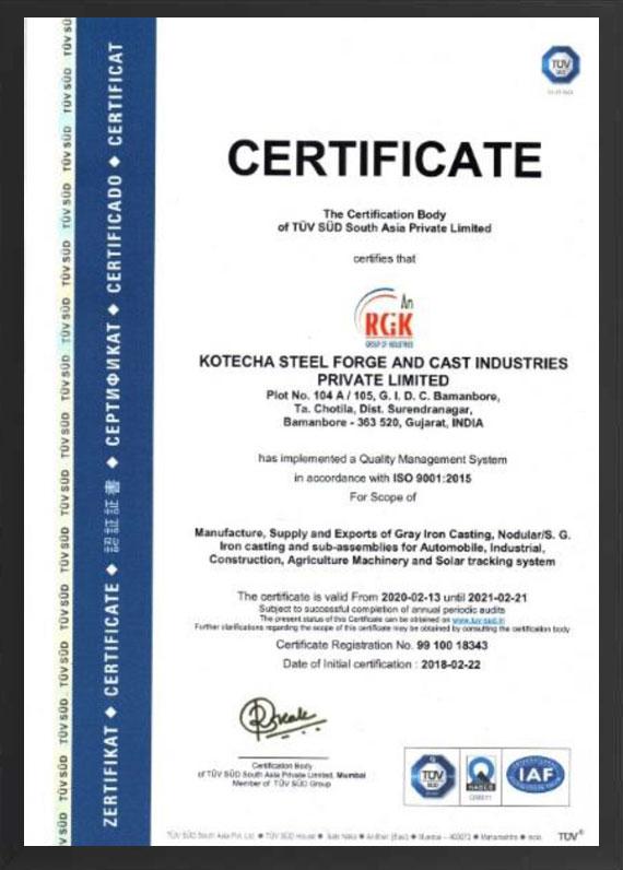 ISO 9001:2015 Kotecha Steel Forge Cast Industries pvt. ltd